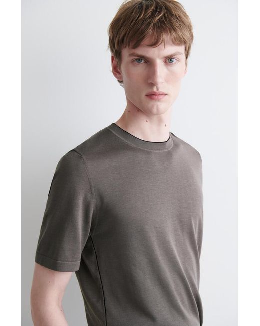 COS Gray Contrast-Tipped Silk-Cotton T-Shirt for men