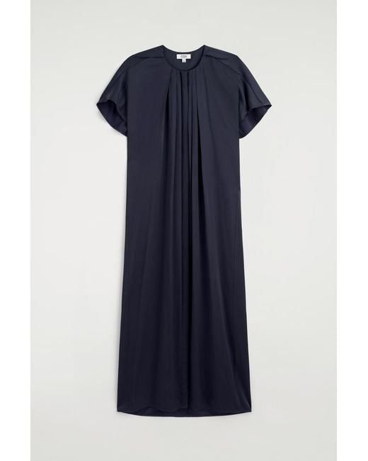 COS Blue Pleated Satin Midi Dress