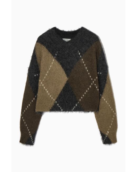 COS Black Cropped V-neck Mohair Sweater