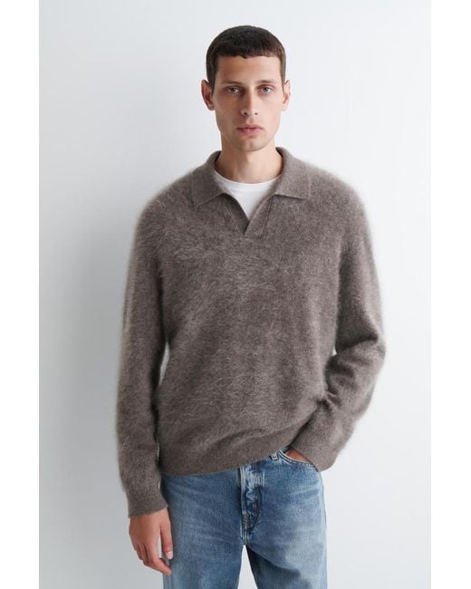 COS Brown Brushed-Cashmere Polo Sweater for men