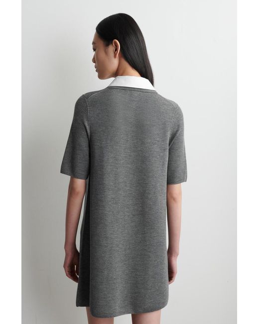 COS Gray Layered-Collar Merino Wool Mini Dress