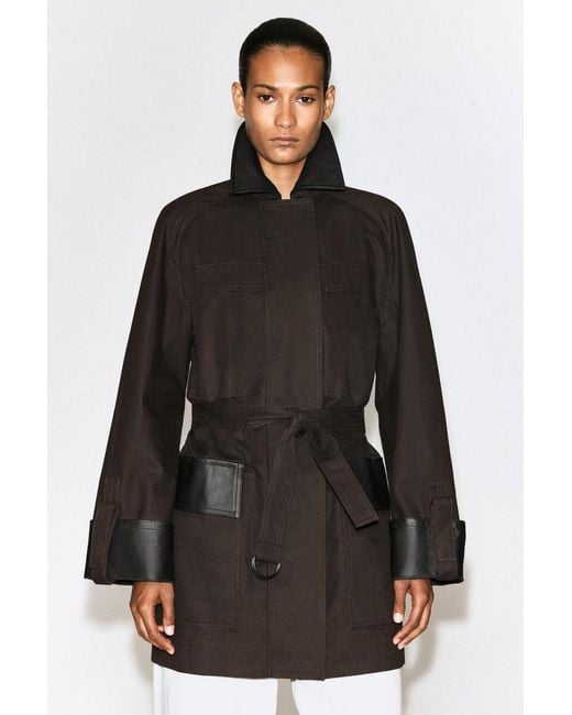 COS Black Leather-Trimmed Cotton Field Coat