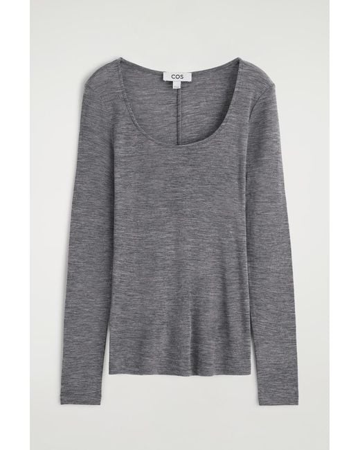 COS Gray Merino Wool Scoop-Neck Top