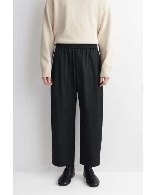 COS Black Cropped Elasticated Relaxed-Fit Wide-Leg Trousers for men