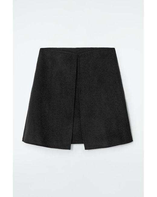 COS Black Fold-detail Double-faced Wool Mini Skirt