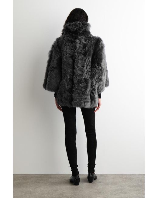COS Black Funnel-Neck Shearling Jacket