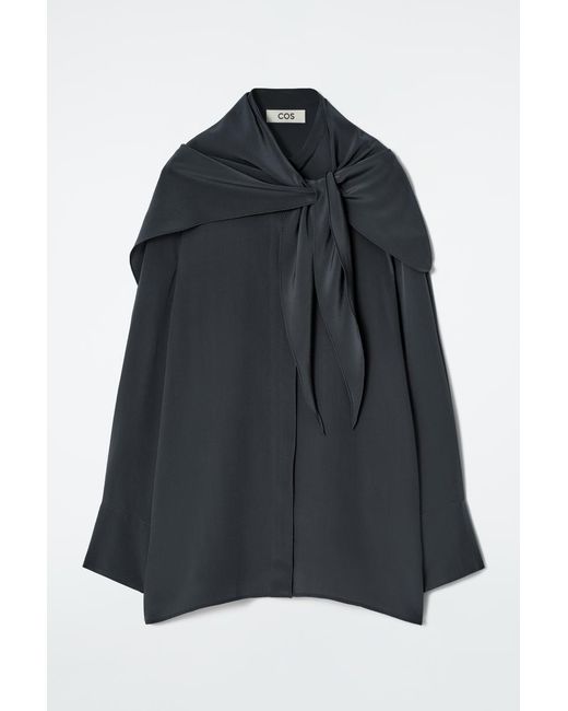 COS Black Silk Scarf-Detail Shirt