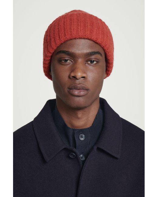 COS Red Ribbed Alpaca-blend Beanie for men