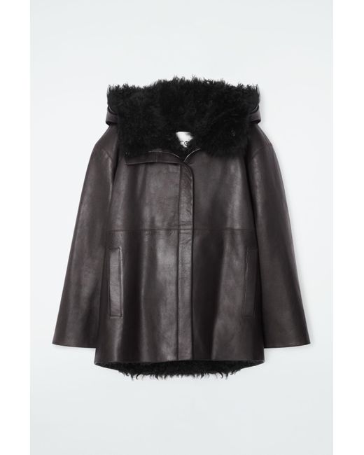 COS Black Shearling-lined Nappa Hooded Jacket