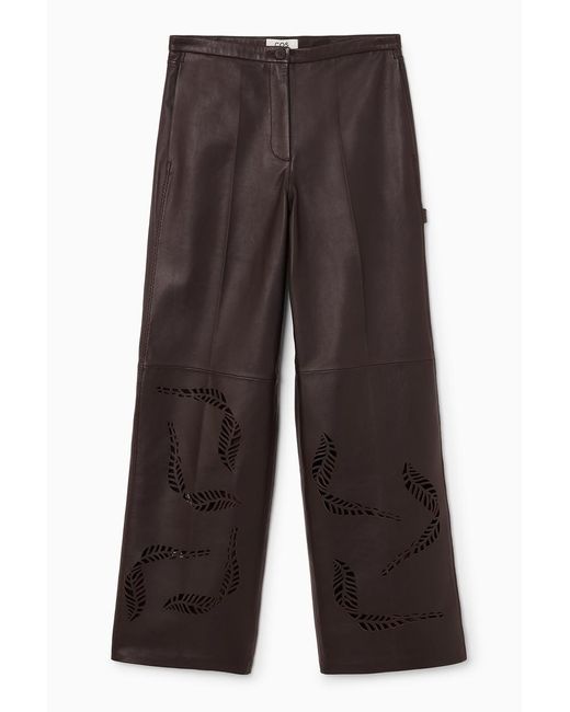 COS Broderie Anglaise Leather Utility Trousers In Brown