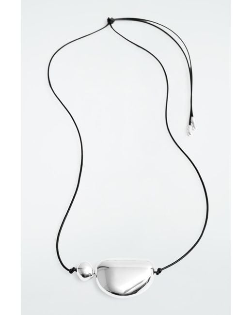 COS White Leather Cord Pebble Pendant Necklace