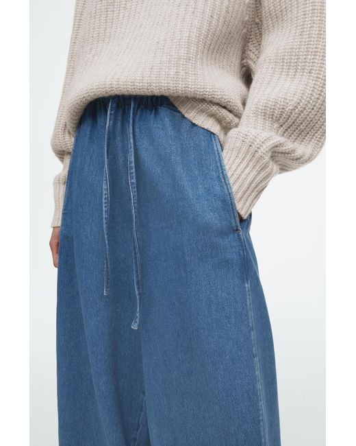 COS Blue Barrel-Leg Denim Drawstring Trousers