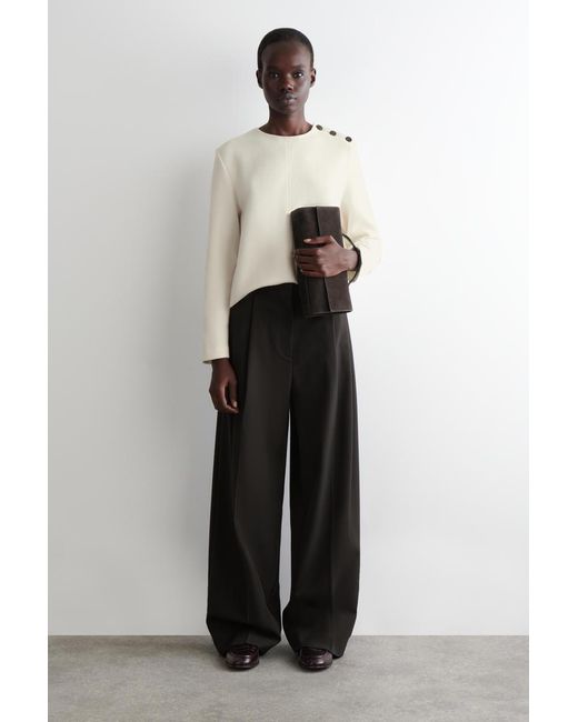 COS Natural Button-Detail Boiled-Wool Sweatshirt