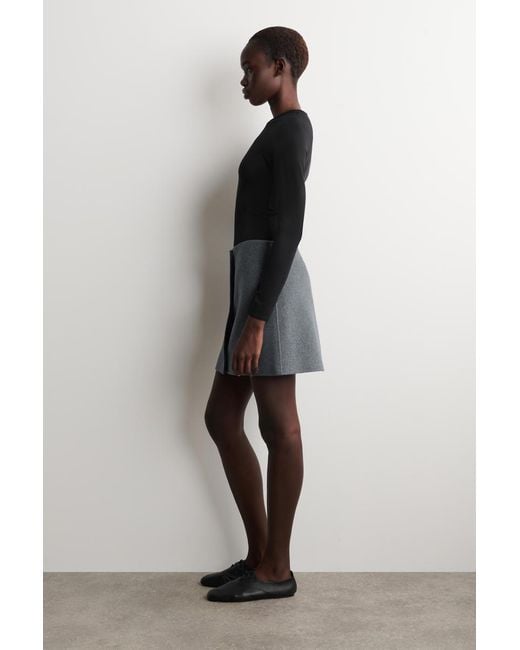 COS Blue Buttoned Double-Faced Wool Mini Skirt