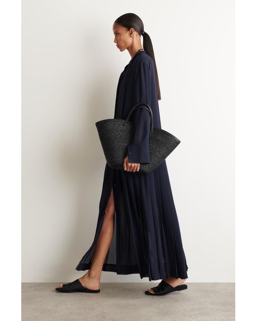 COS Blue Pleated Bow-Detail Midi Shirt Dress
