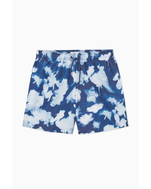 COS Blue Printed Drawstring Swim Shorts for men