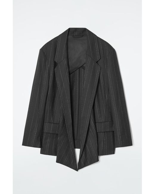 COS Black Regular Draped Pinstriped Blazer