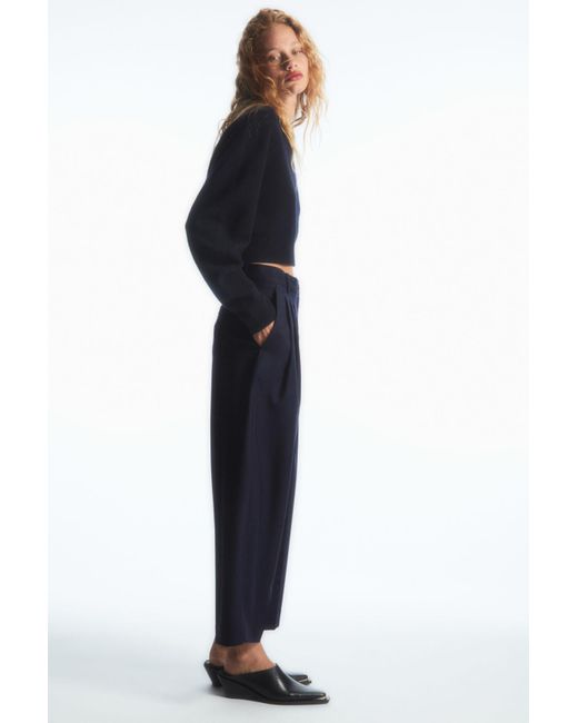 COS Blue Barrel-leg Wool Trousers