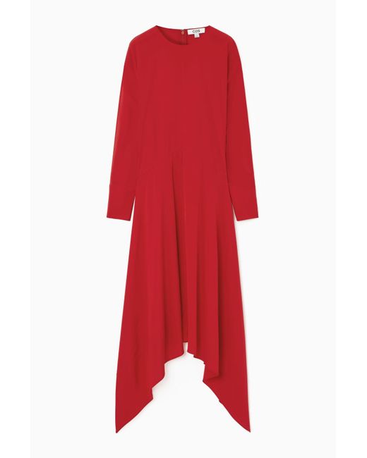 COS Red Open-sleeve Silk-blend Dress