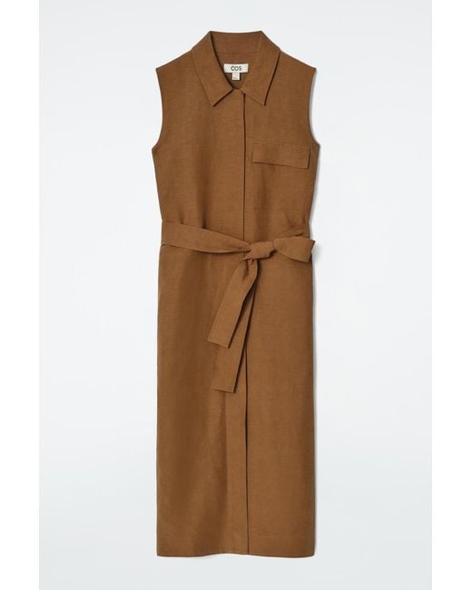 COS Brown Sleeveless Utility Midi Shirt Dress