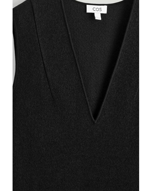 COS Black Boiled Wool V-Neck Mini Dress