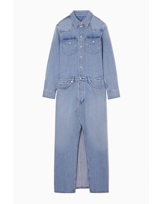 denim maxi shirt dress uk Womens Denim Maxi Shirtdress  Wash Lab Malibu Blue / M