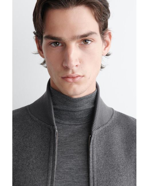 COS Gray Slim Wool-Jersey Roll Neck Top for men