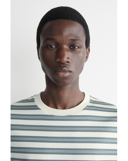 COS Gray Oversized Striped Cotton T-Shirt for men