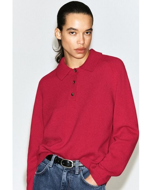 COS Red Merino Wool Polo Shirt
