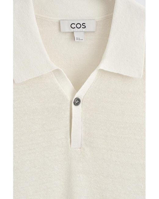 COS White Textured Knitted Linen Polo Shirt for men