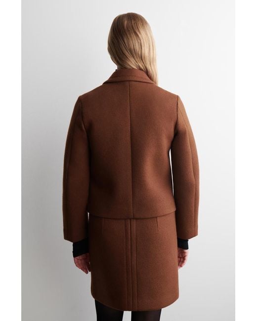 COS Brown Cropped Double-Breasted Wool Blazer