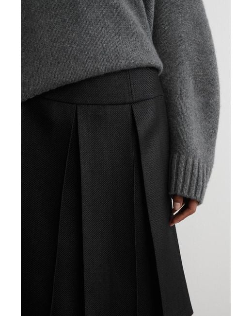 COS Black Pleated Wool-Blend Skirt