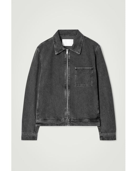 COS Black Boxy Denim Zip-up Jacket for men