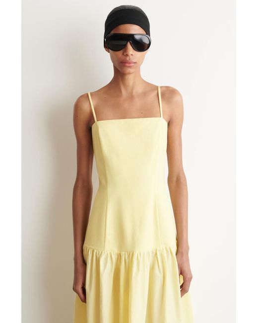COS Yellow Sculpted Dropped-Waist Midi Dress