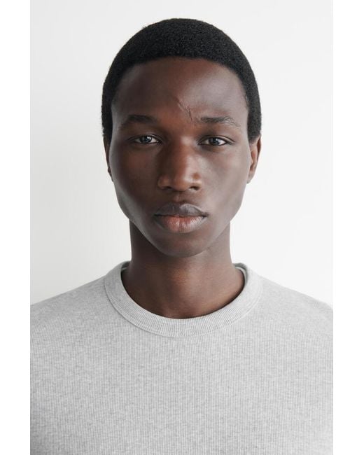 COS White Slim Ribbed Cotton T-shirt for men