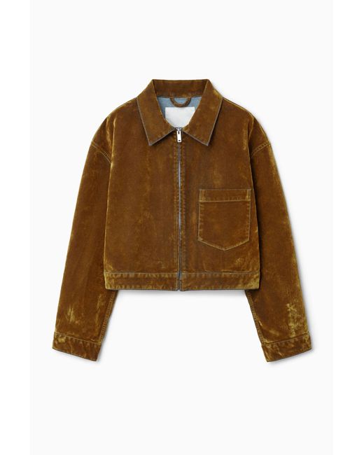 COS Brown Oversized Flocked-denim Jacket