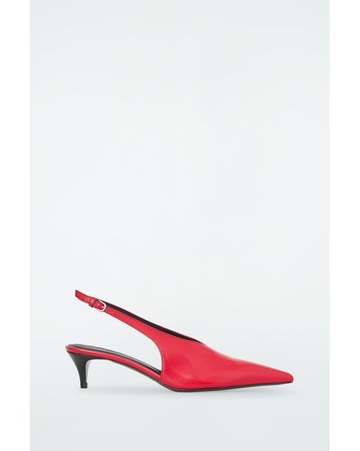 COS Red Pointed Leather Slingback Kitten Heels