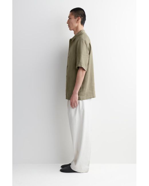 COS Green Linen Short-Sleeved Shirt for men