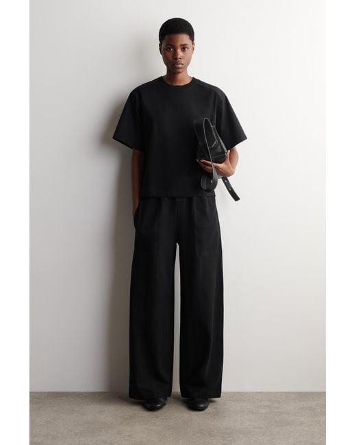 COS Black Poplin-Panelled Jersey T-Shirt