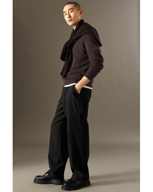 COS Black Wool-hopsack Trousers - Wide for men