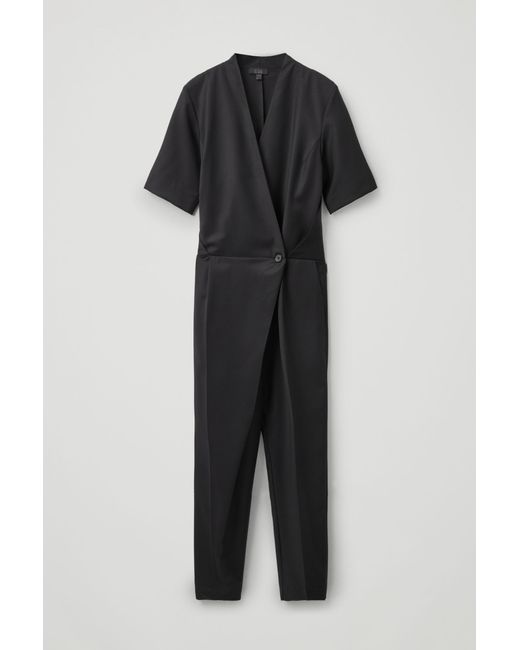COS Black Wool Tailored Wrap Jumpsuit