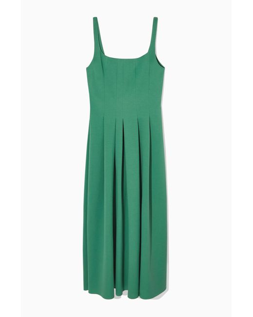 COS Green Pleated Jersey Midi Dress