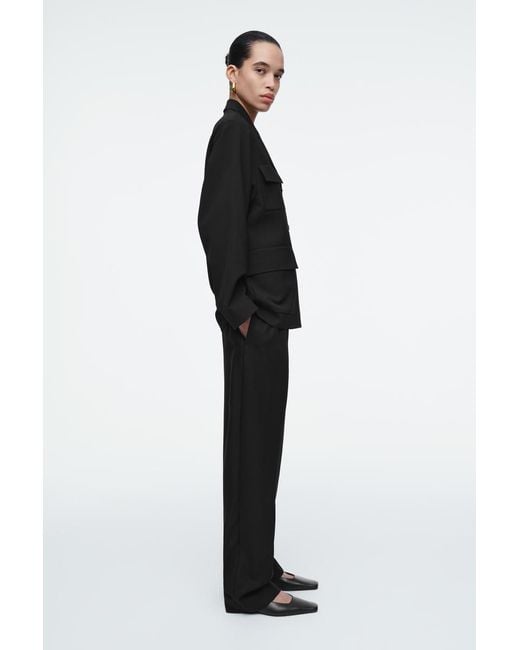 COS Black Square-Toe Leather Court Shoes