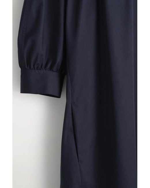 COS Blue Gathered Cotton Midi Shirt Dress