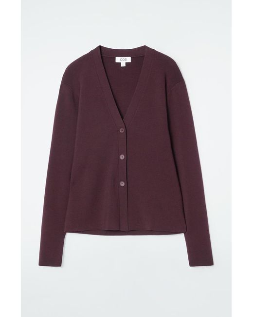 COS Purple Waisted Wool V-neck Cardigan