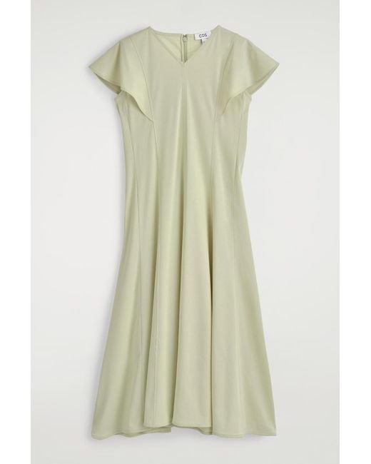 COS Green Petal-Sleeve Cotton Midi Dress