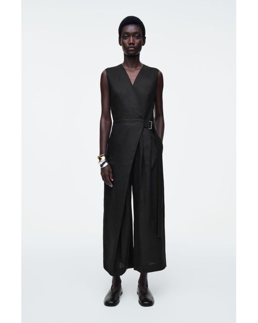 COS Black Wrap-front Linen Jumpsuit