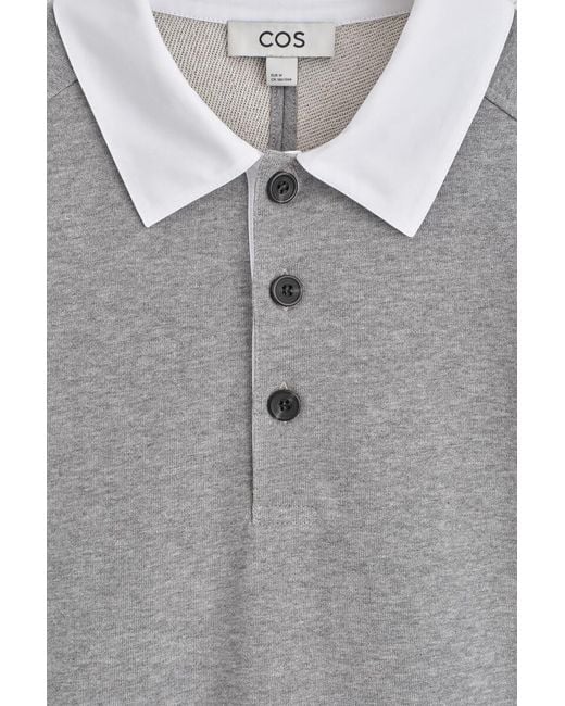 COS Gray Contrast-Collar Jersey Polo Shirt for men