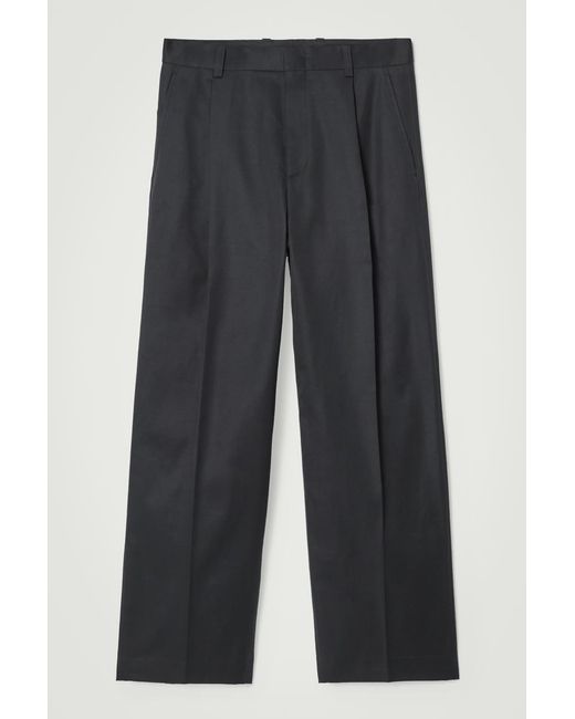 COS Blue Pleated Cotton Wide-leg Trousers for men