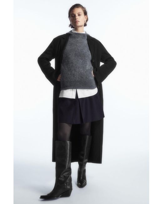 COS Blue Pleated Wool-blend Mini Skirt